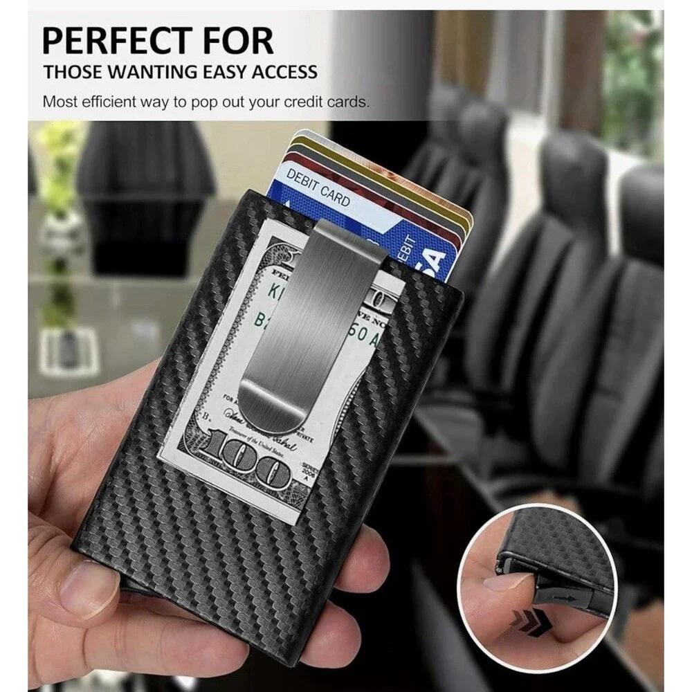 Slim Metal Wallet for Men Minimalist RFID-Blocking Pop-Up Card Holder Lot of 2